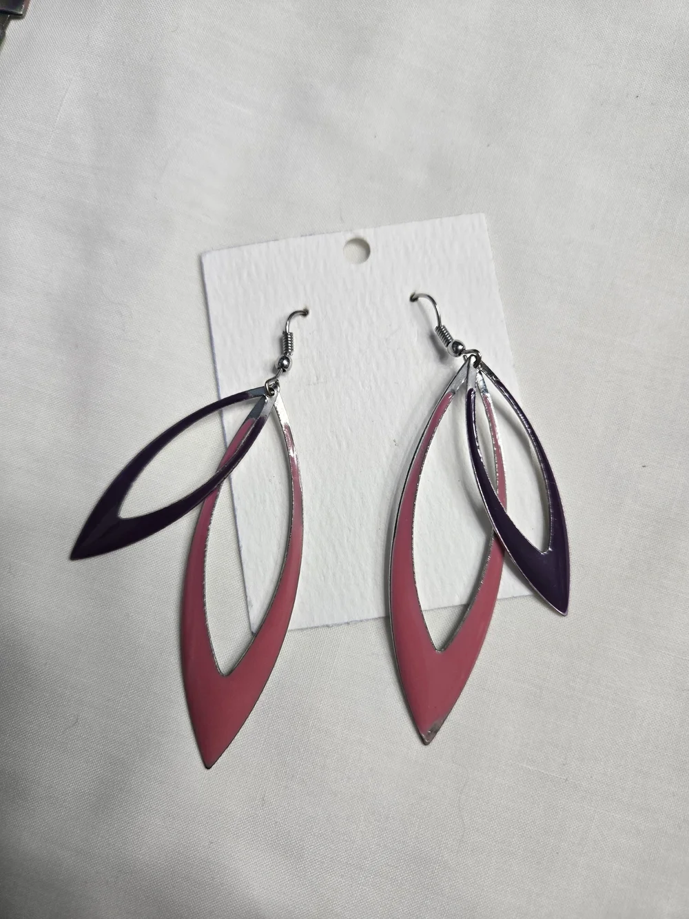 Pink and Purple Enamel Drop Earrings